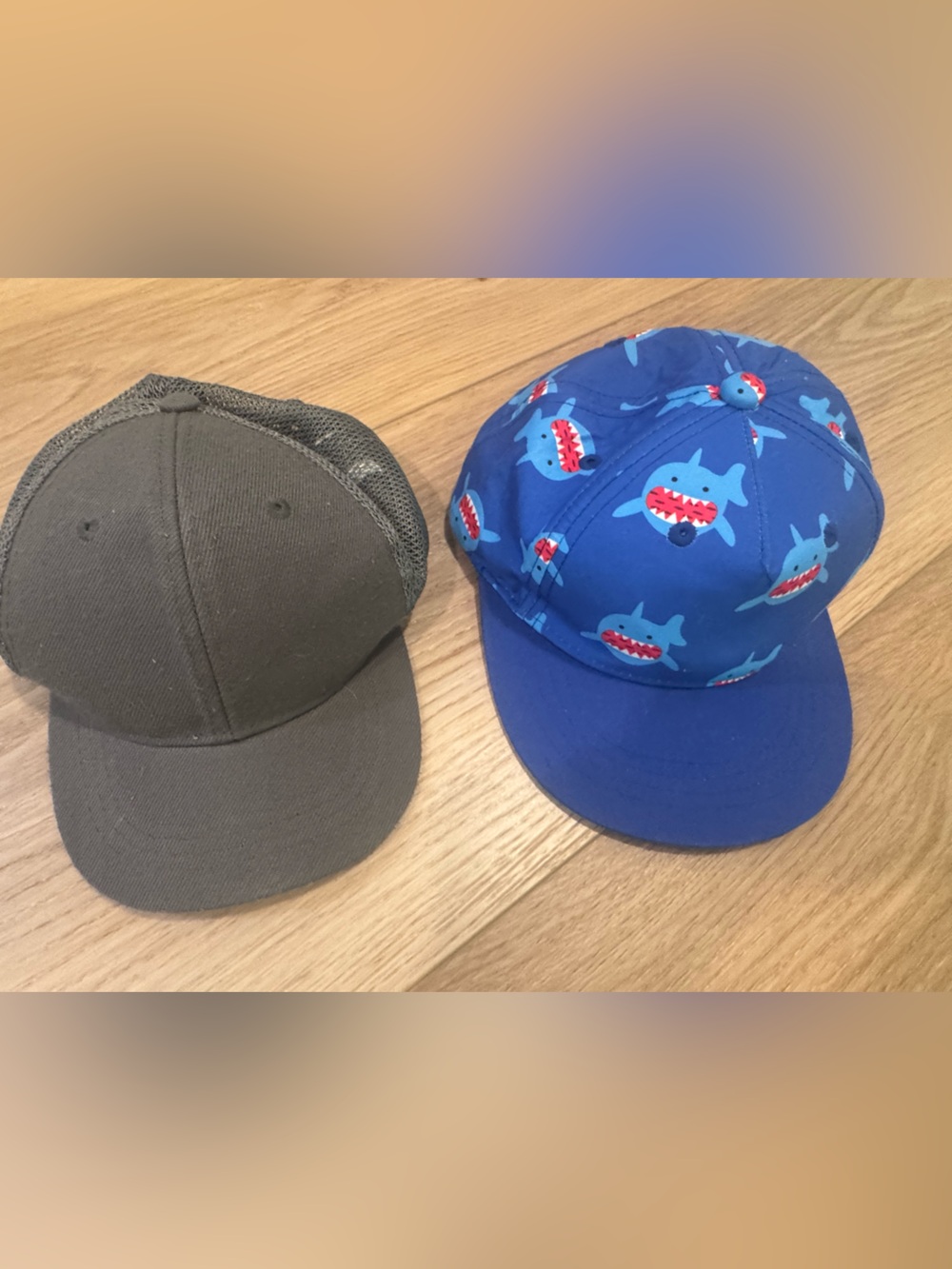 Amazon Kids Shark Print Blue Cap and Charcoal Mesh Trucker Hat